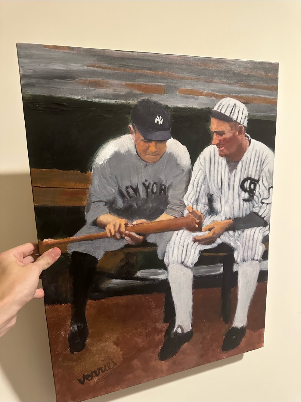 Shoeless Joe Jackson & Babe Ruth original painting 1/1 18x24 signed by artist